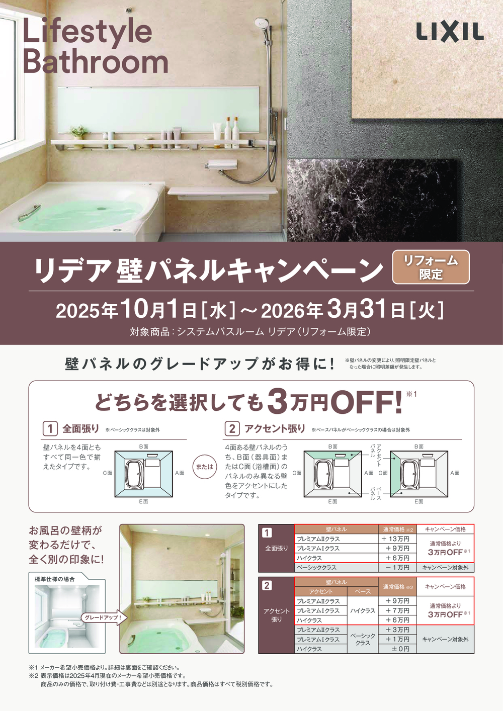 リデアの壁パネルグレードアップキャンペーン