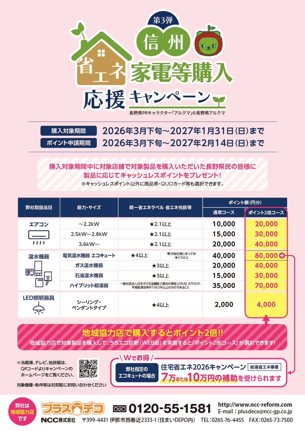 プラスデコチラシ「信州省エネ家電等購入応援キャンペーン」